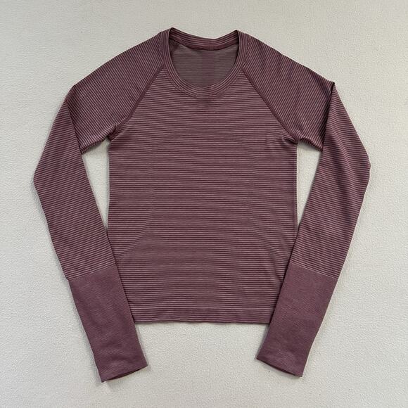 Lululemon Grey Pink Raspberry Stripe Swiftly Tech Long Sleeve Top 2.0 Race 4 - Picture 1 of 7